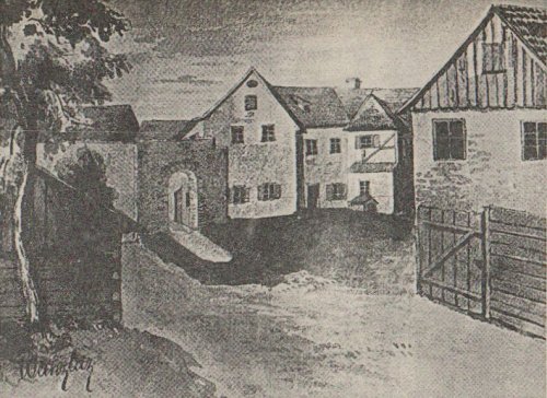 alte Bleistiftzeichnung vom Rittergut Weinzlitz